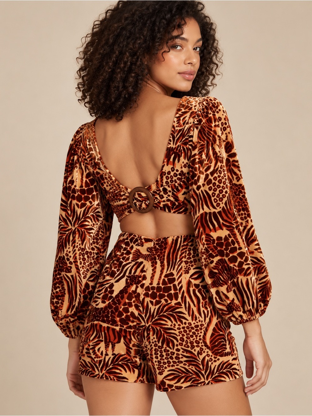 NWT FARM Rio x Anthropologie Safari Sand Velvet Romper Size XS - Picture 3 of 8